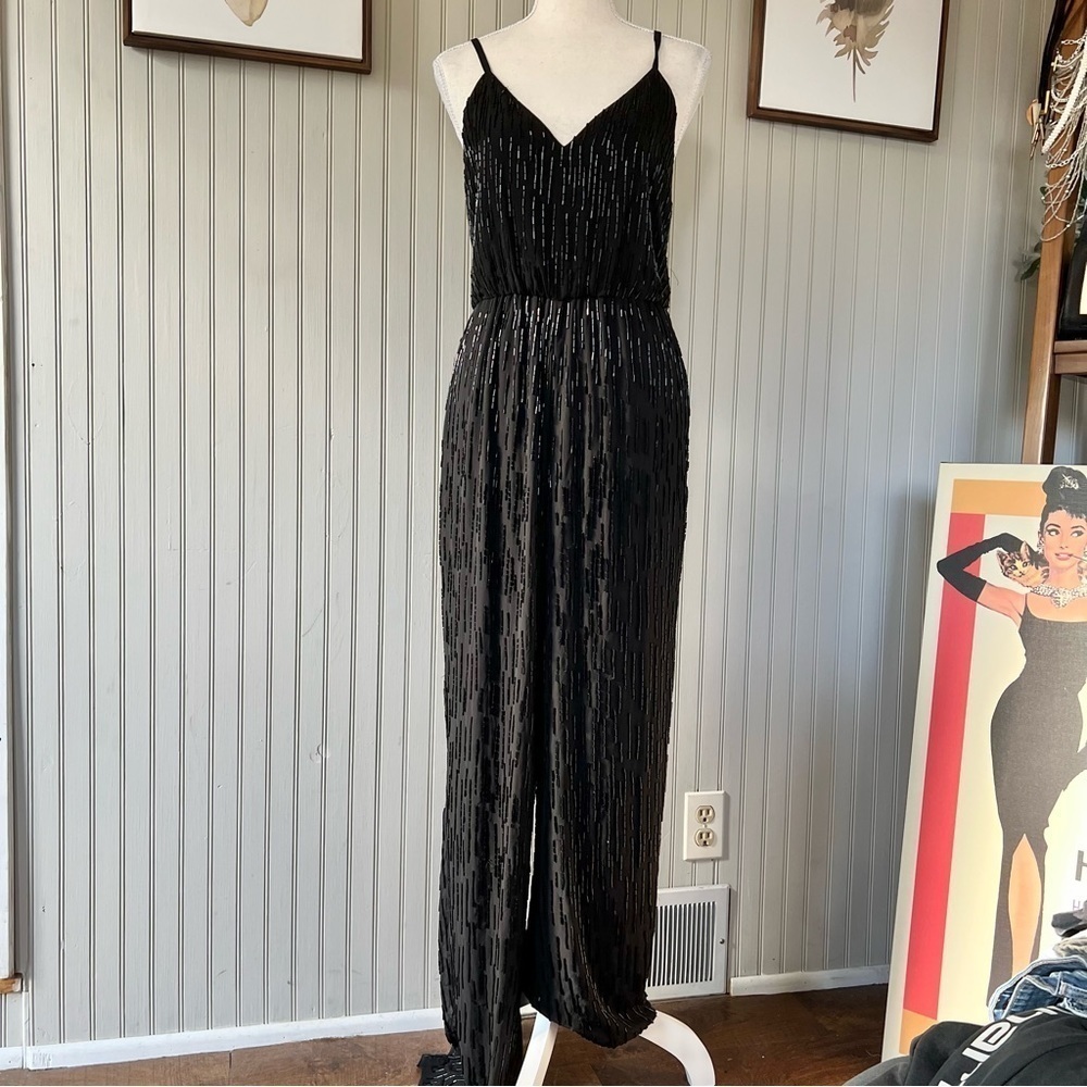 Alice + Olivia Porsha Black Beaded Jumpsuit Evening Wear View 2